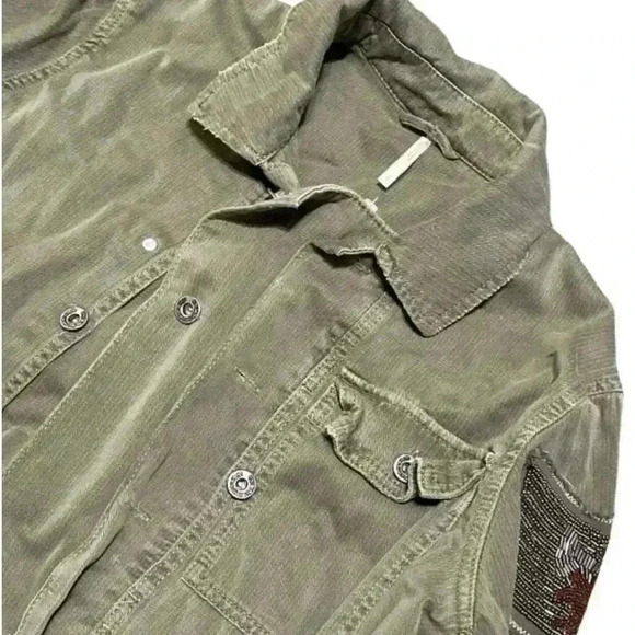 Free  People Military Beaded Shirt Jacket Button Up Collard NWT Size Small - Picture 3 of 8